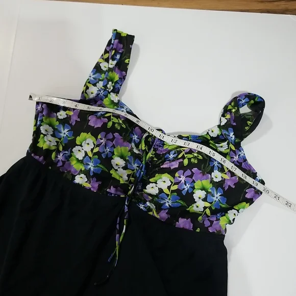 BLAIR Black Blue & Purple Pansie One Piece Dress Swimsuit - Picture 14 of 15